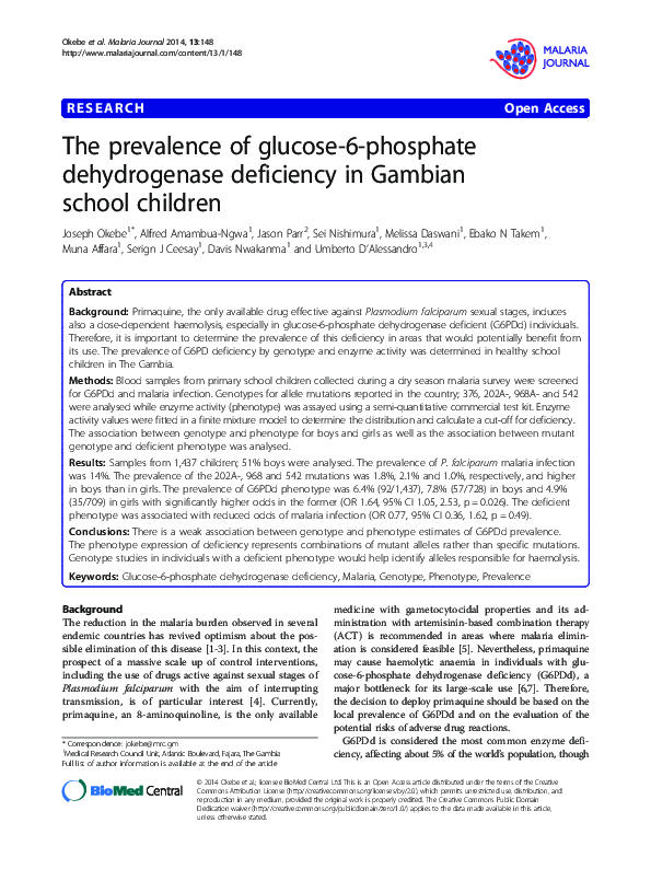 (PDF) The prevalence of glucose-6-phosphate dehydrogenase deficiency in ...
