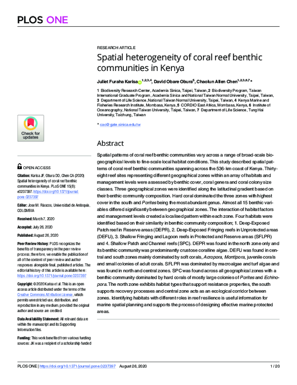 (PDF) Spatial heterogeneity of coral reef benthic communities in Kenya
