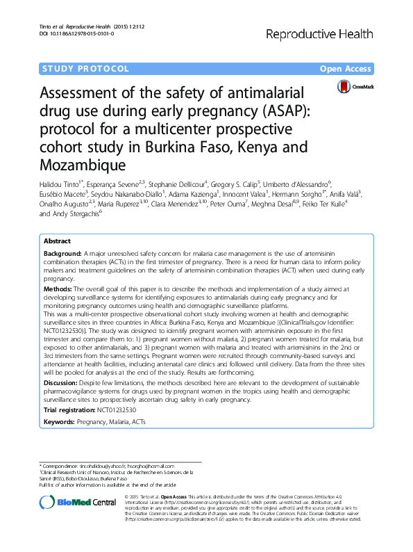 (PDF) Assessment of the safety of antimalarial drug use during early