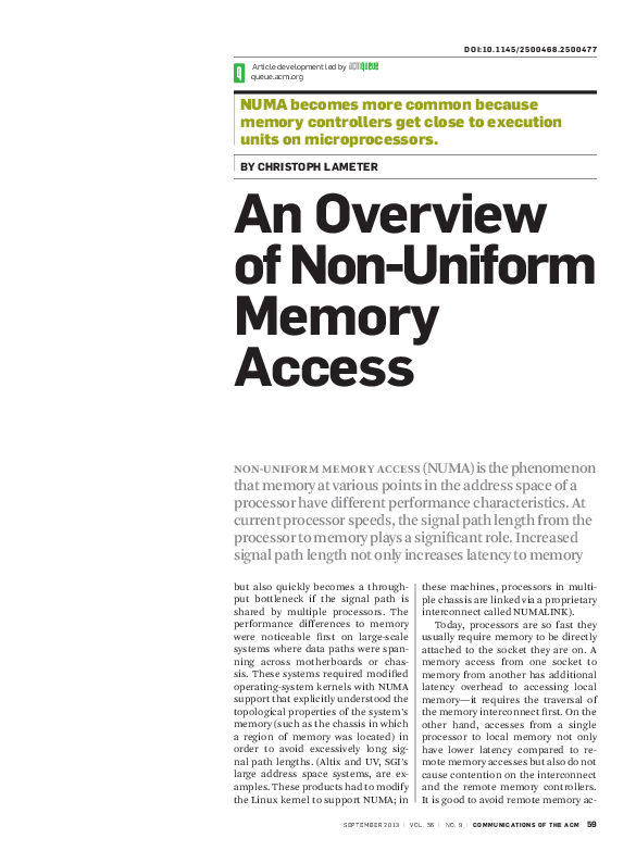 (PDF) An overview of non-uniform memory access