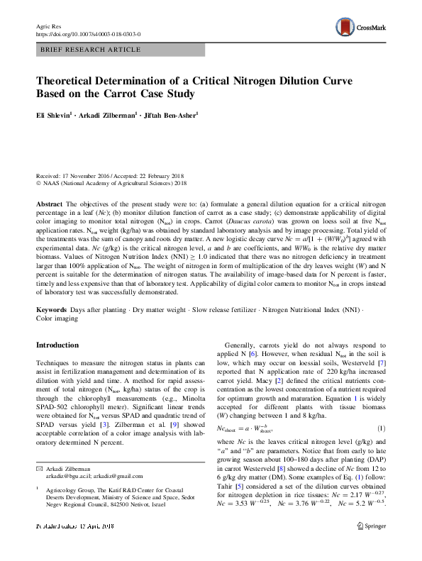 (PDF) Theoretical Determination of a Critical Nitrogen Dilution Curve ...
