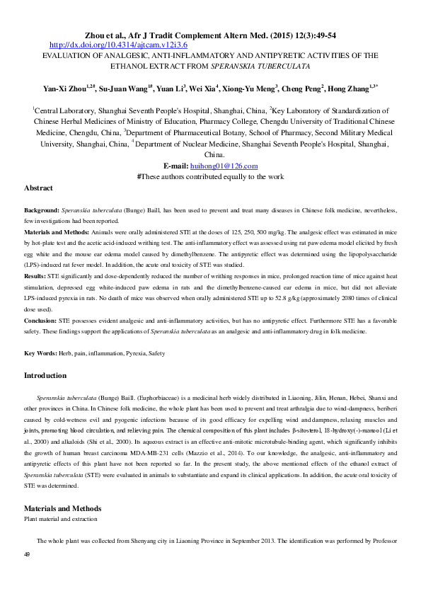 (PDF) Evaluation of analgesic, anti-inflammatory, and antipyretic ...