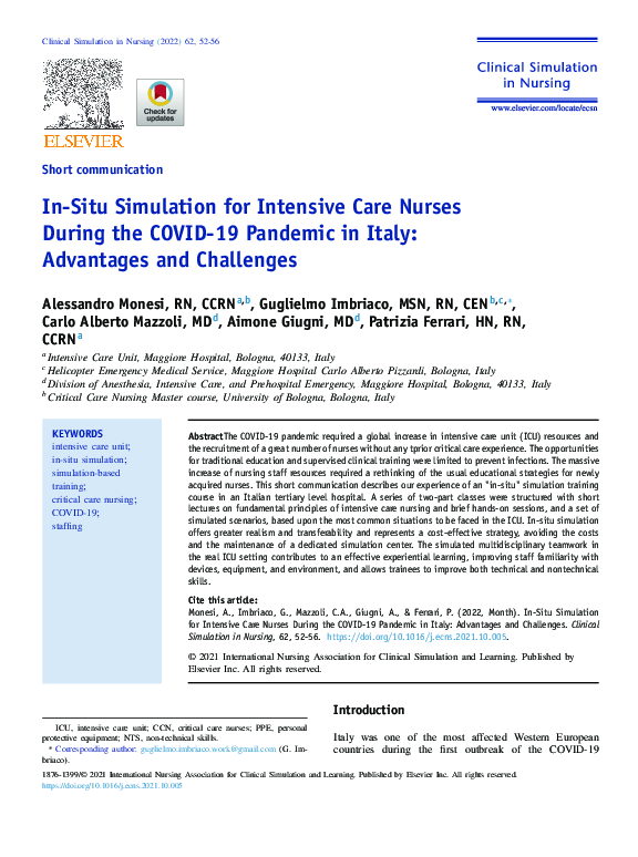 (PDF) In-Situ Simulation for Intensive Care Nurses During the COVID-19 ...
