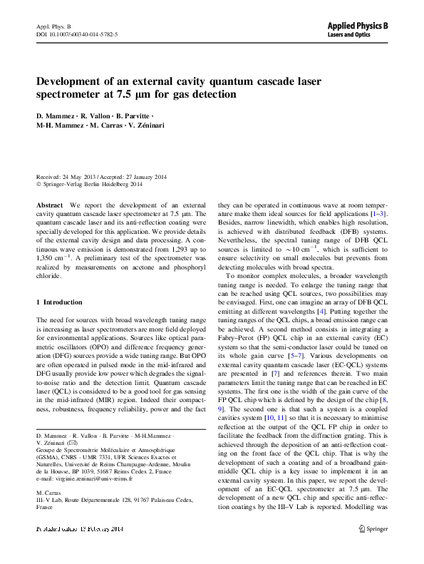 (PDF) Development of an external cavity quantum cascade laser ...