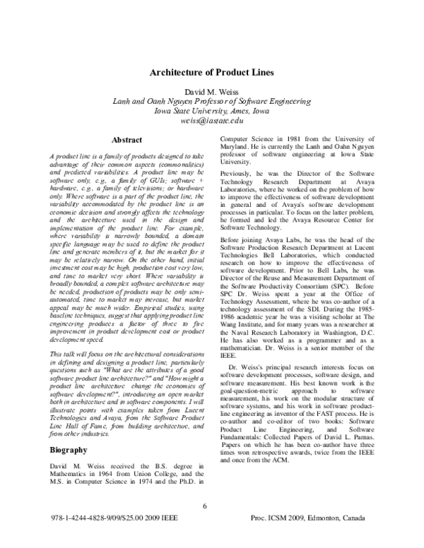 (PDF) Architecture of product lines