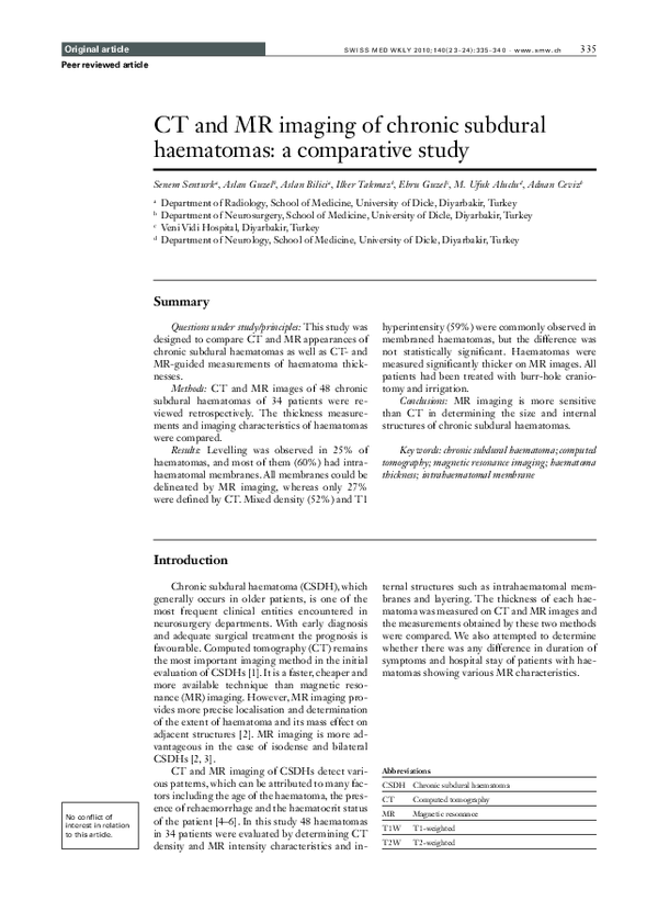 (PDF) CT and MR imaging of chronic subdural hematomas: a comparative study