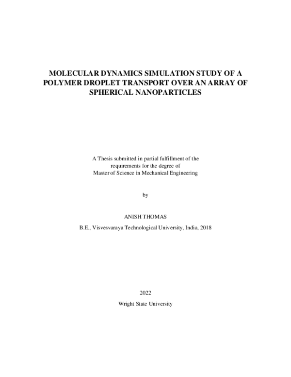 (PDF) MOLECULAR DYNAMICS SIMULATION STUDY OF A POLYMER DROPLET ...