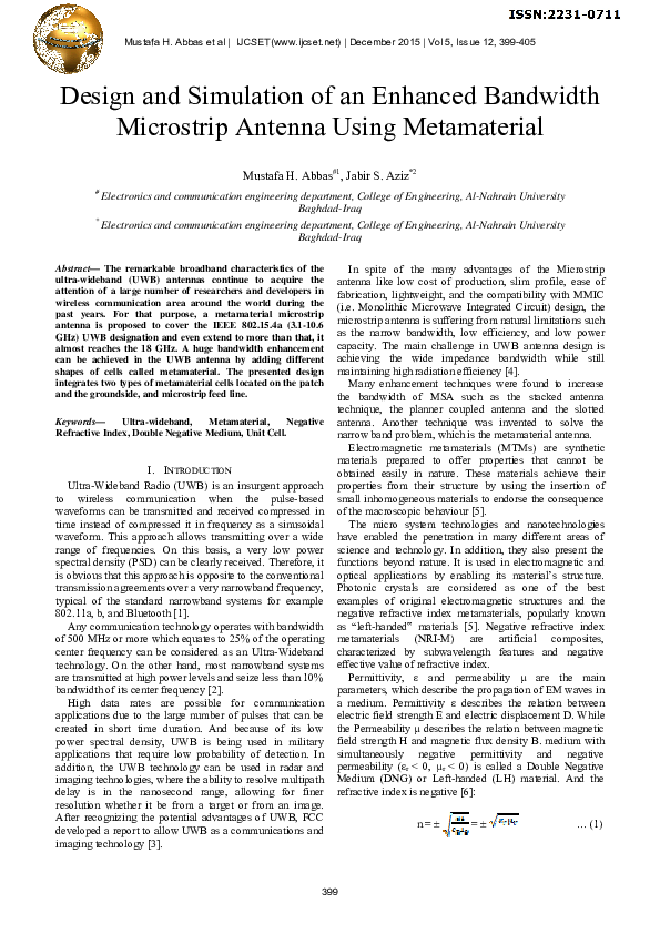 (PDF) Design and Simulation of an Enhanced Bandwidth Microstrip Antenna ...