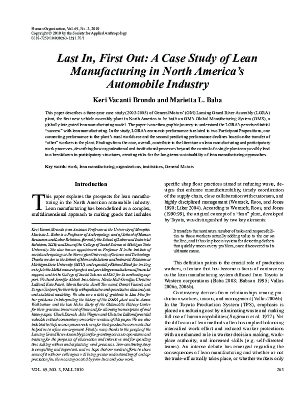 (PDF) Last In, First Out: A Case Study of Lean Manufacturing in North ...