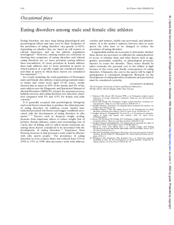 (PDF) Eating disorders among male and female elite athletes | Jorunn ...