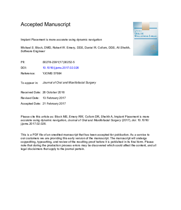 (PDF) Implant Placement Is More Accurate Using Dynamic Navigation