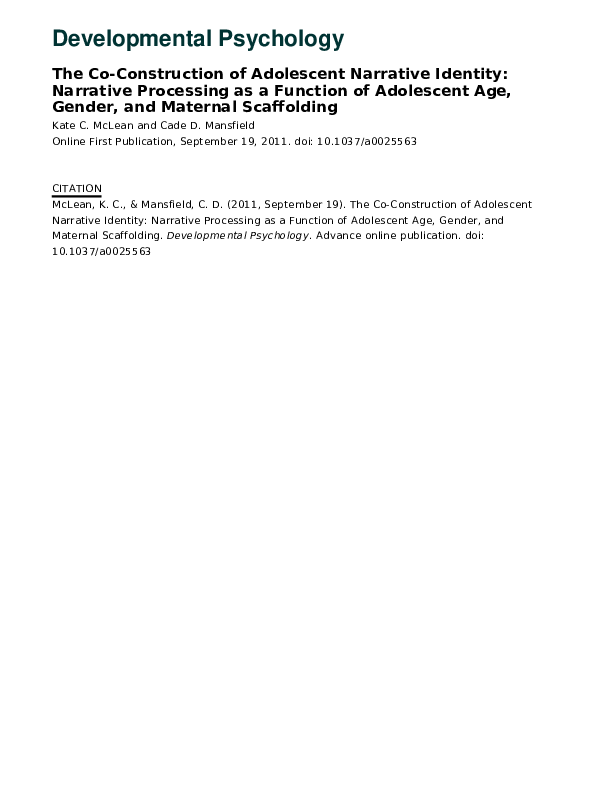 (PDF) The co-construction of adolescent narrative identity: Narrative ...