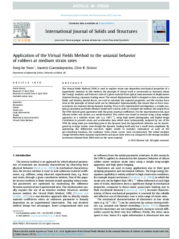 (PDF) Application of the Virtual Fields Method to the uniaxial behavior ...