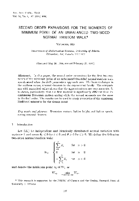 (PDF) Second Order Expansions for the Moments of Minimum Point of an ...