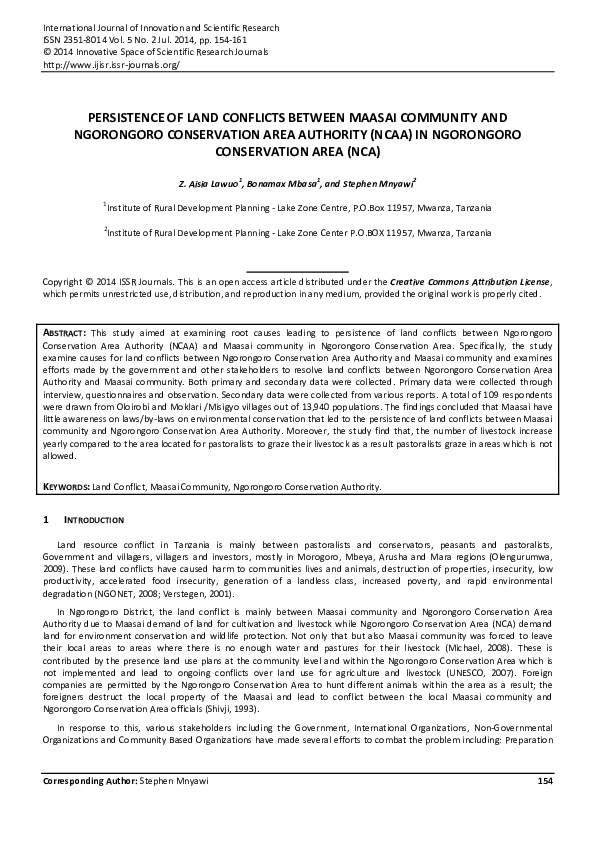 NGORONGORO CONSERVATION AREA AUTHORITY PDF intelligence overview