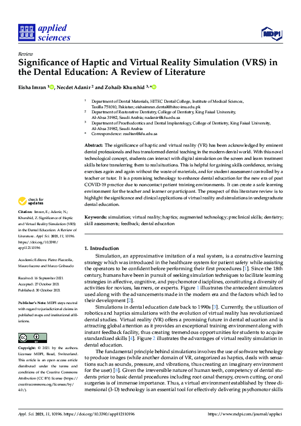 (PDF) Significance of Haptic and Virtual Reality Simulation (VRS) in ...