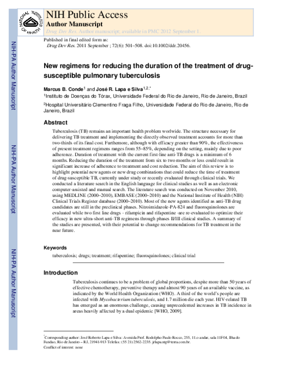 (PDF) New regimens for reducing the duration of treatment of drug ...