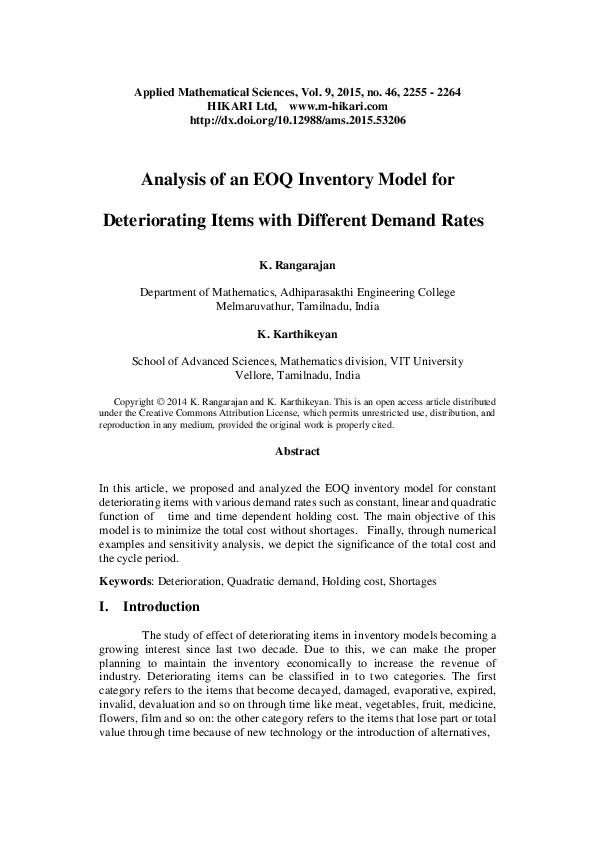(PDF) Analysis of an EOQ inventory model for deteriorating items with ...