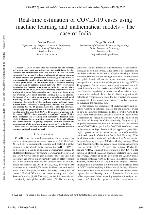 (PDF) Real-time estimation of COVID-19 cases using machine learning and ...