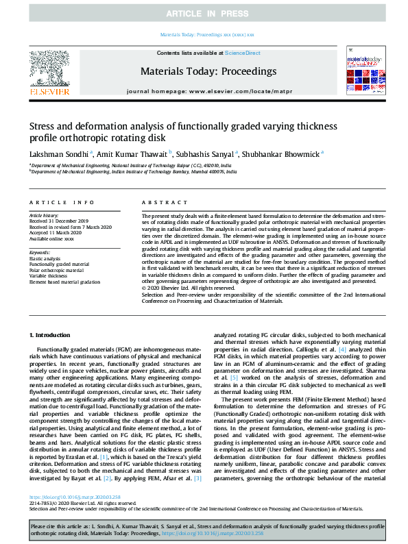 (PDF) Stress and deformation analysis of functionally graded varying ...