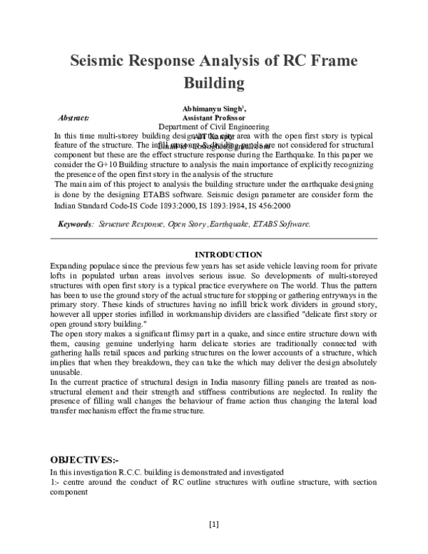 (DOC) Seismic Response Analysis of RC Frame Building