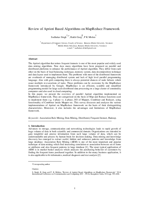 (PDF) Review of Apriori Based Algorithms on Map Reduce Framework