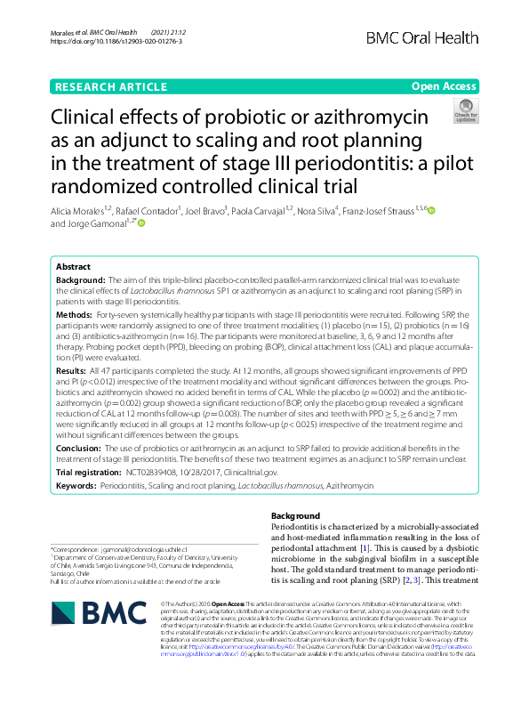(PDF) Clinical effects of probiotic or azithromycin as an adjunct to ...