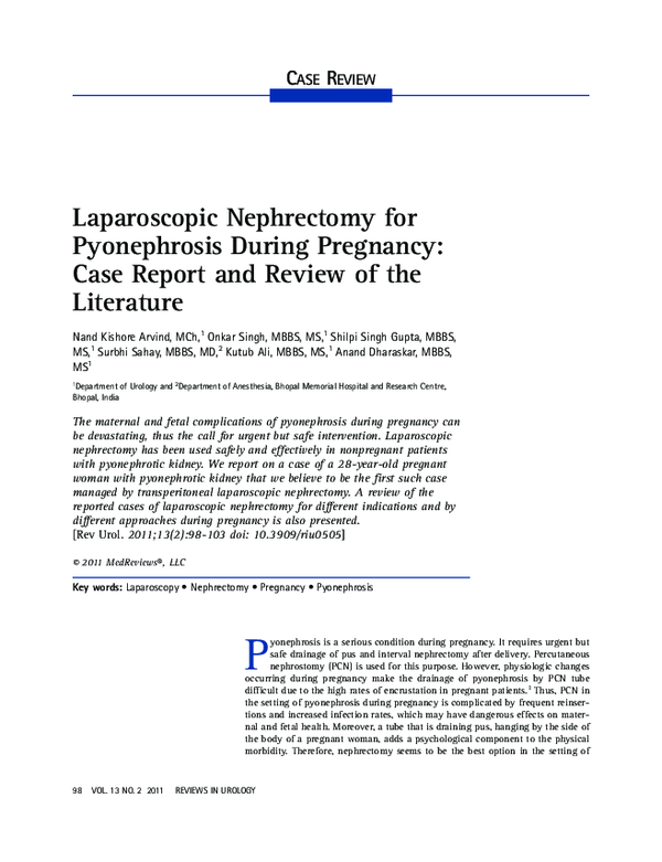 (PDF) Laparoscopic nephrectomy for pyonephrosis during pregnancy: case ...