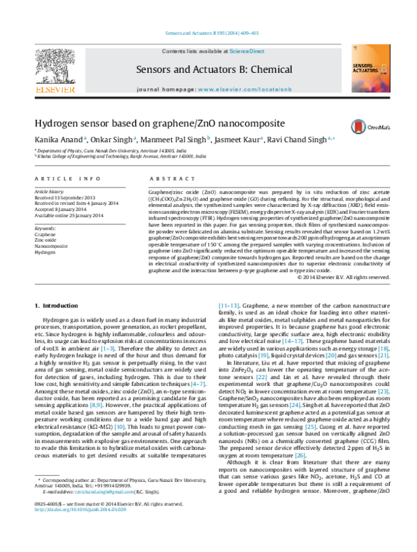 (PDF) Hydrogen sensor based on graphene/ZnO nanocomposite