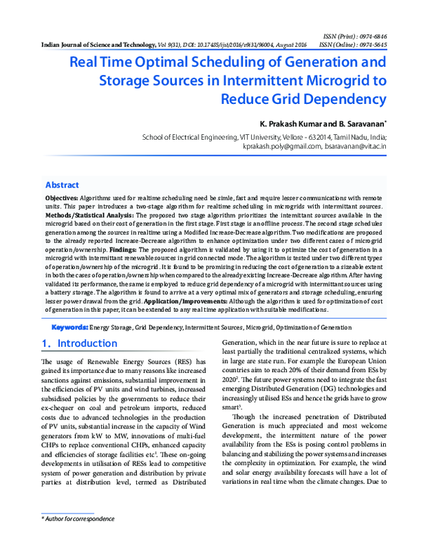(PDF) Real Time Optimal Scheduling of Generation and Storage Sources in ...