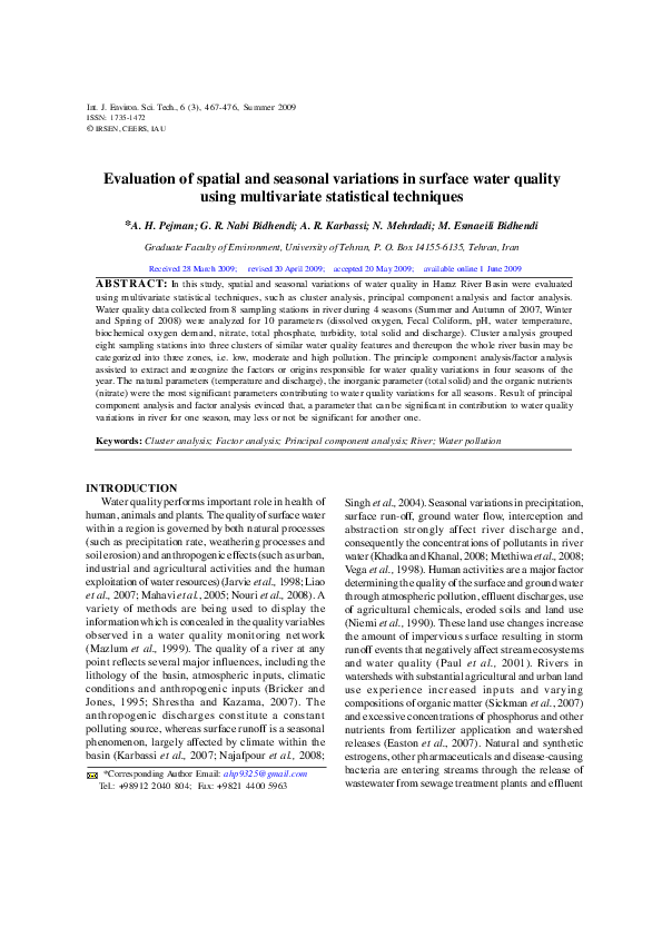 (PDF) Evaluation of spatial and seasonal variations in surface water ...