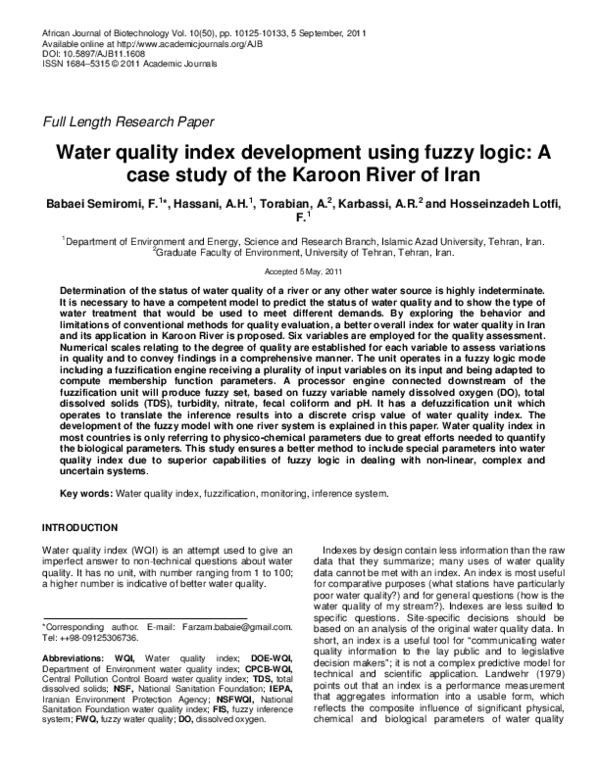 (PDF) Water quality index development using fuzzy logic: A case study ...