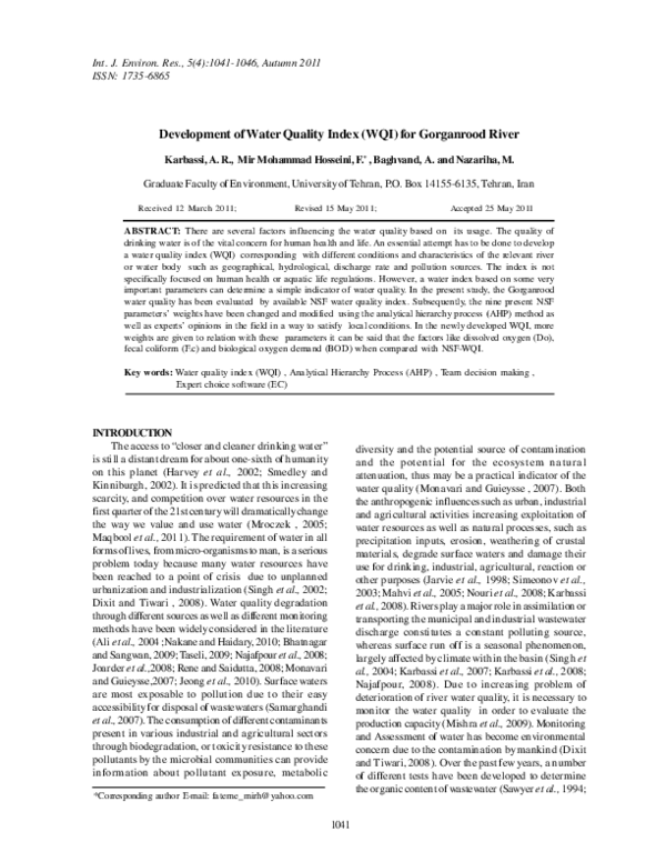 (PDF) Development of Water Quality Index (WQI) for Gorganrood River