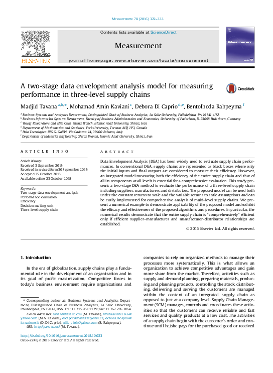 (PDF) A two-stage data envelopment analysis model for measuring ...