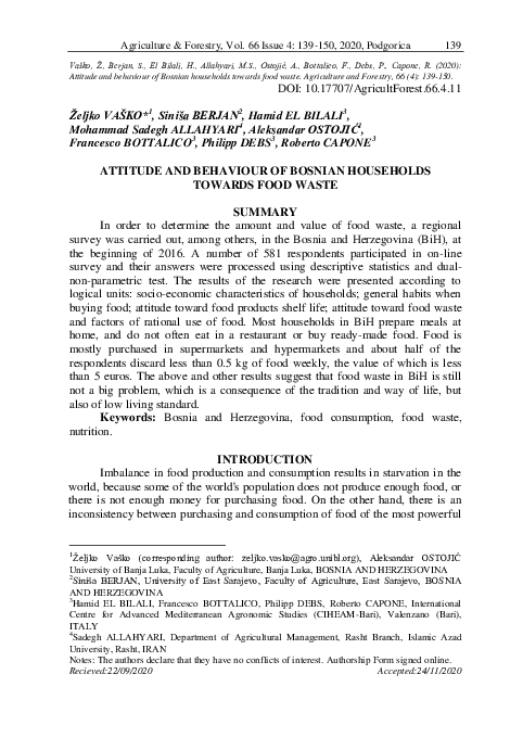 (PDF) Attitude and Behaviour of Bosnian Households Towards Food Waste