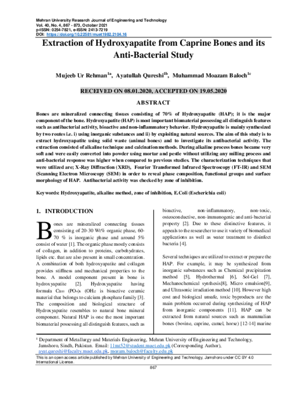 (PDF) Extraction of Hydroxyapatite from Caprine Bones and its Anti ...