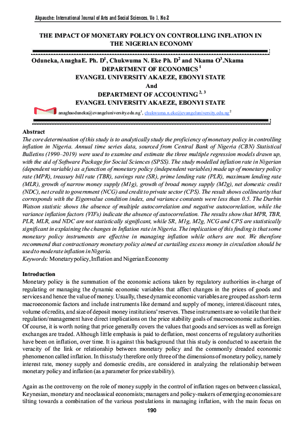 (PDF) The Impact of Monetary Policy on Controlling Inflation in the ...