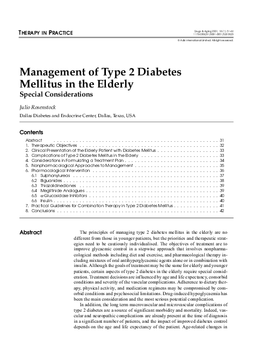 (PDF) Management of Type 2 Diabetes Mellitus in the Elderly