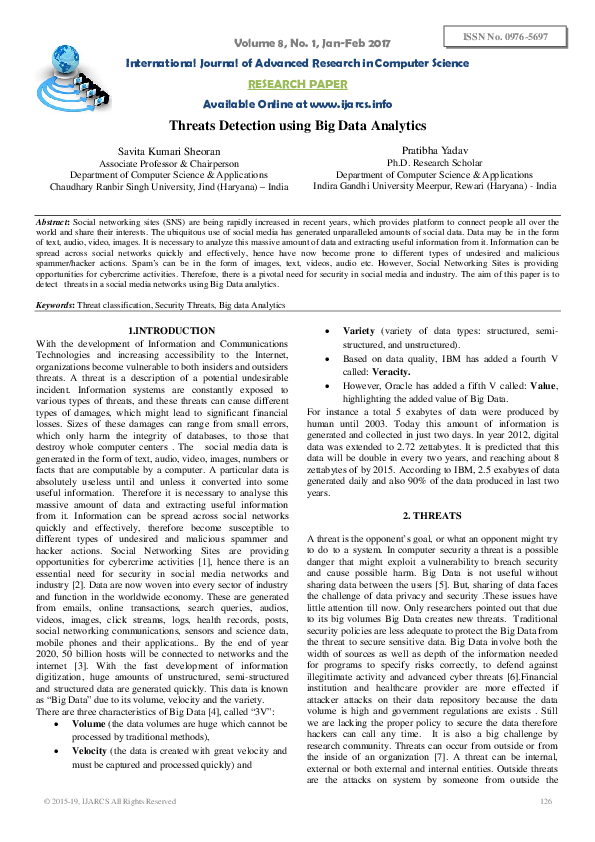 (PDF) Threats Detection using Big Data Analytics