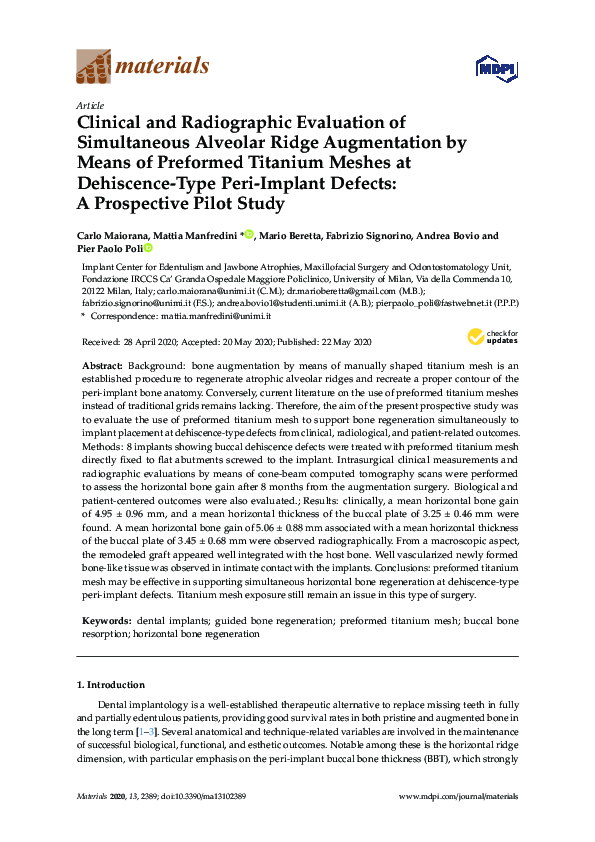 (PDF) Clinical and Radiographic Evaluation of Simultaneous Alveolar ...