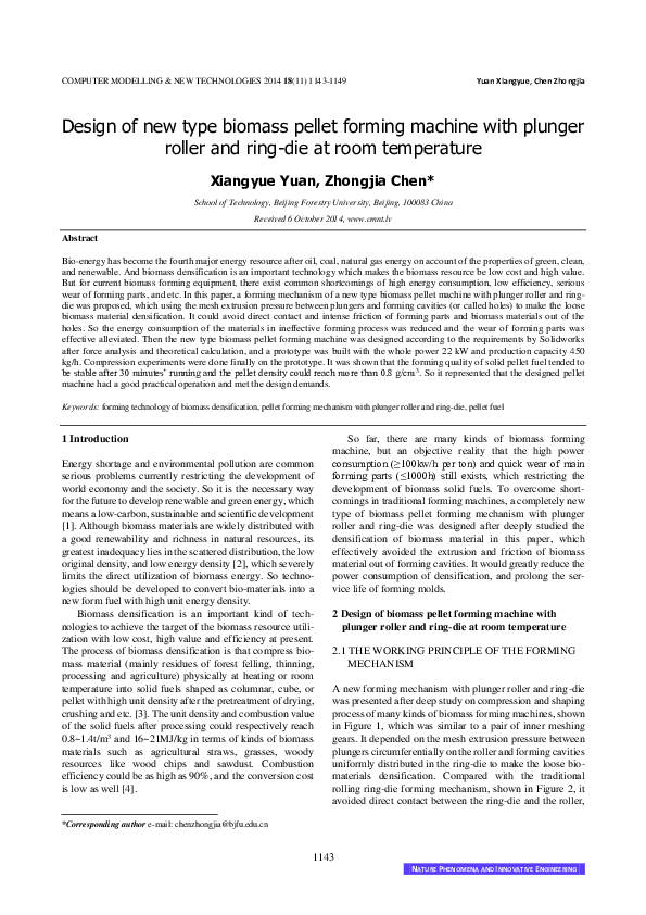 (PDF) Design of new type biomass pellet forming machine with plunger ...