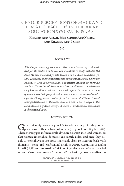(PDF) Gender Perceptions of Male and Female Teachers in the Arab ...