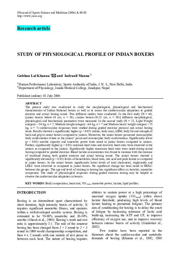 (PDF) Study of physiological profile of Indian boxers