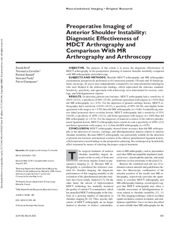 (PDF) Preoperative Imaging of Anterior Shoulder Instability: Diagnostic ...