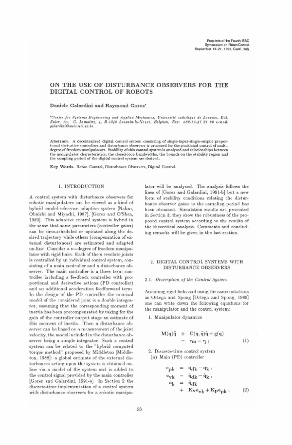 (PDF) On the use of disturbance observers for the digital control of robots
