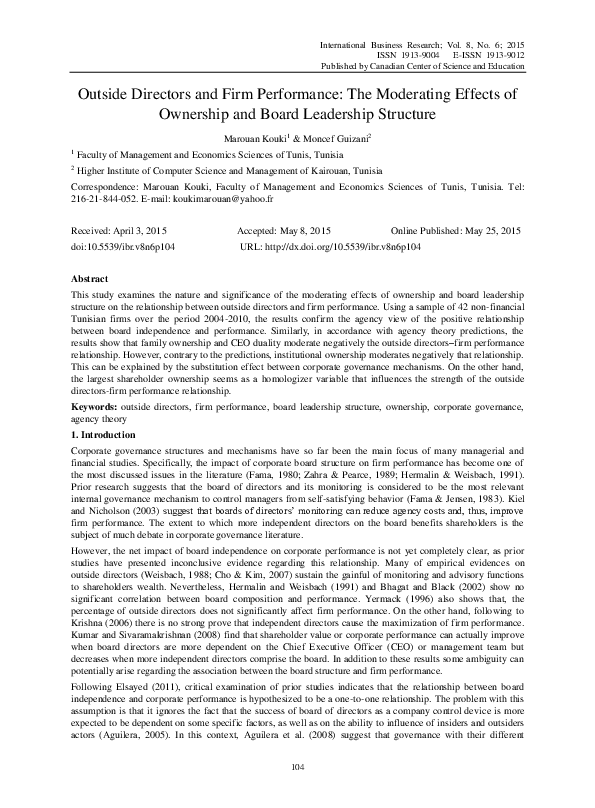 (PDF) Outside Directors and Firm Performance: The Moderating Effects of ...
