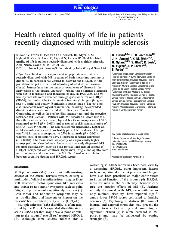 (PDF) Health related quality of life in patients recently diagnosed ...