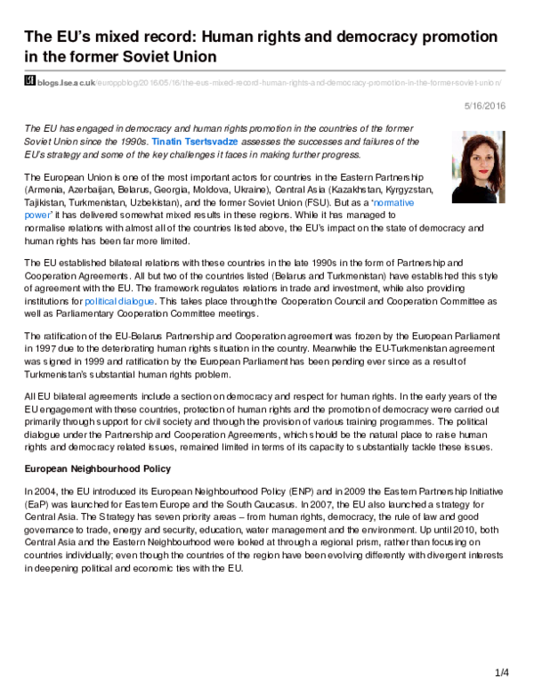 (PDF) The EU’s mixed record: human rights and democracy promotion in ...