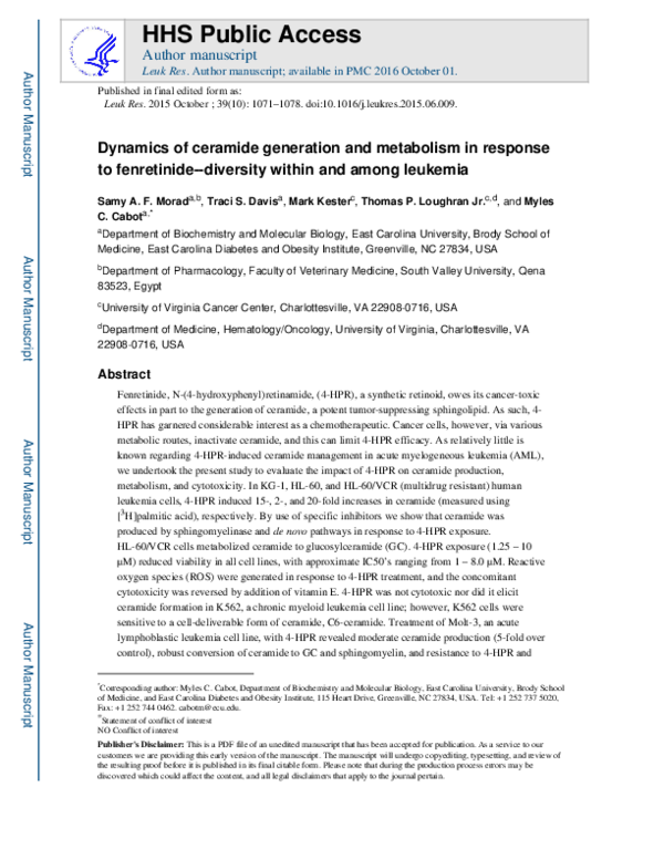 (PDF) Dynamics of ceramide generation and metabolism in response to ...