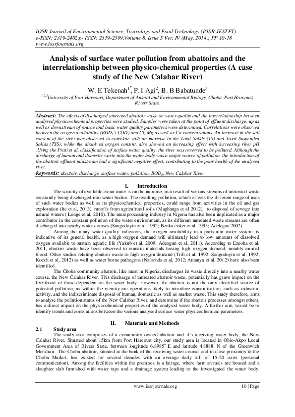 (PDF) Analysis of surface water pollution from abattoirs and the ...